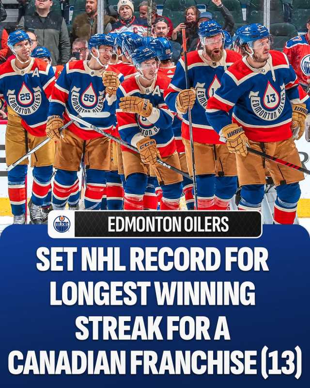 Edmonton Oilers Create Nhl History With Longest Winning Streak For Canadian Team