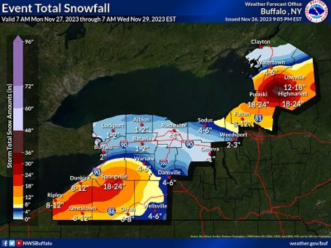 Lake Effect Snow Blankets Watertown And Tug Hill Region, Warning In Effect