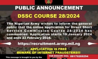 Nigerian Army Commences Online Application For Direct Short Service Commission Course 2024