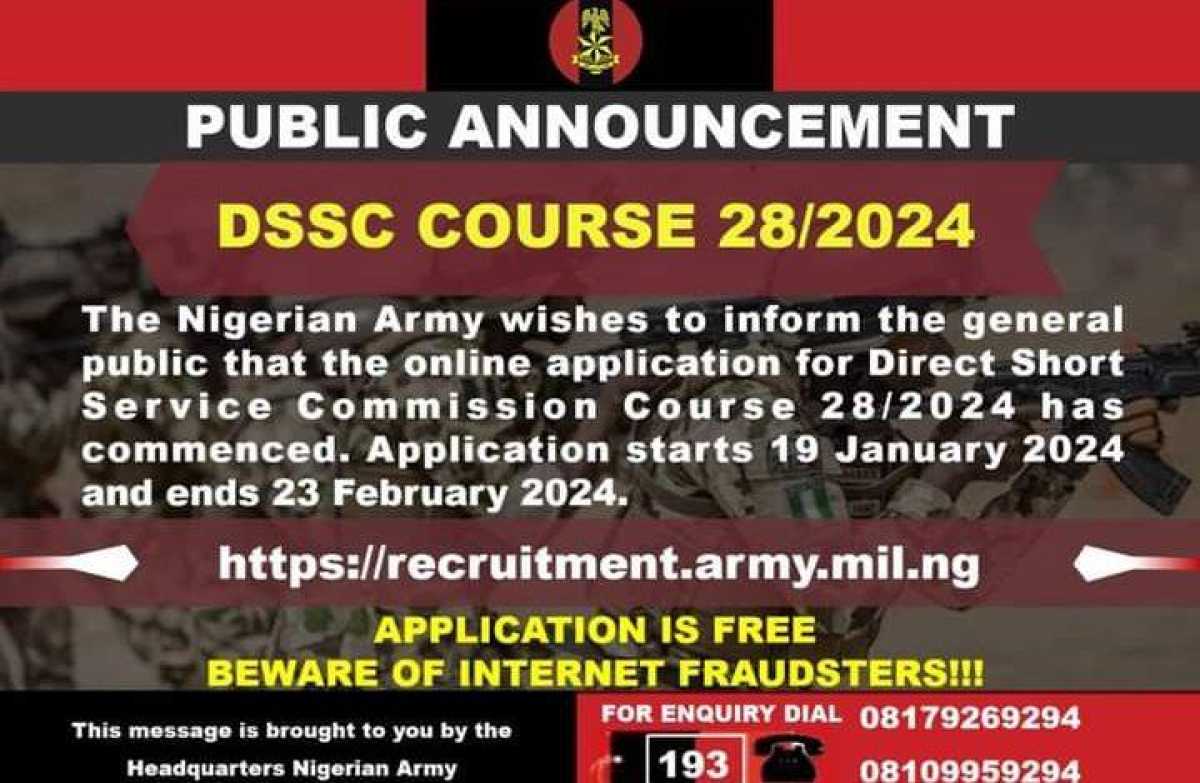 Nigerian Army Commences Online Application For Direct Short Service Commission Course 2024