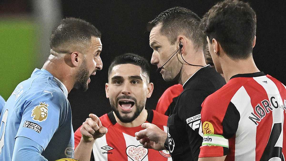 Kyle Walker And Neal Maupay Clash In Heated Exchange During Manchester City's Victory