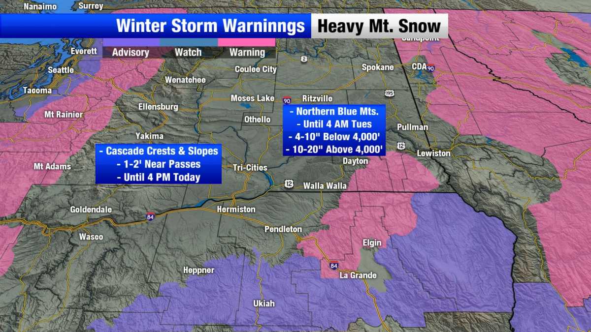 Winter Storm Warning Issued For Northern Blue Mountains Of Oregon