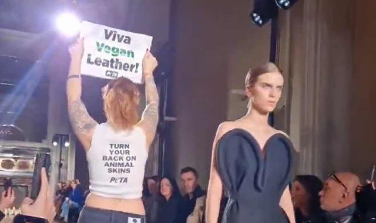 Animal Rights Activists Interrupt Victoria Beckham's Fashion Show At Paris Fashion Week