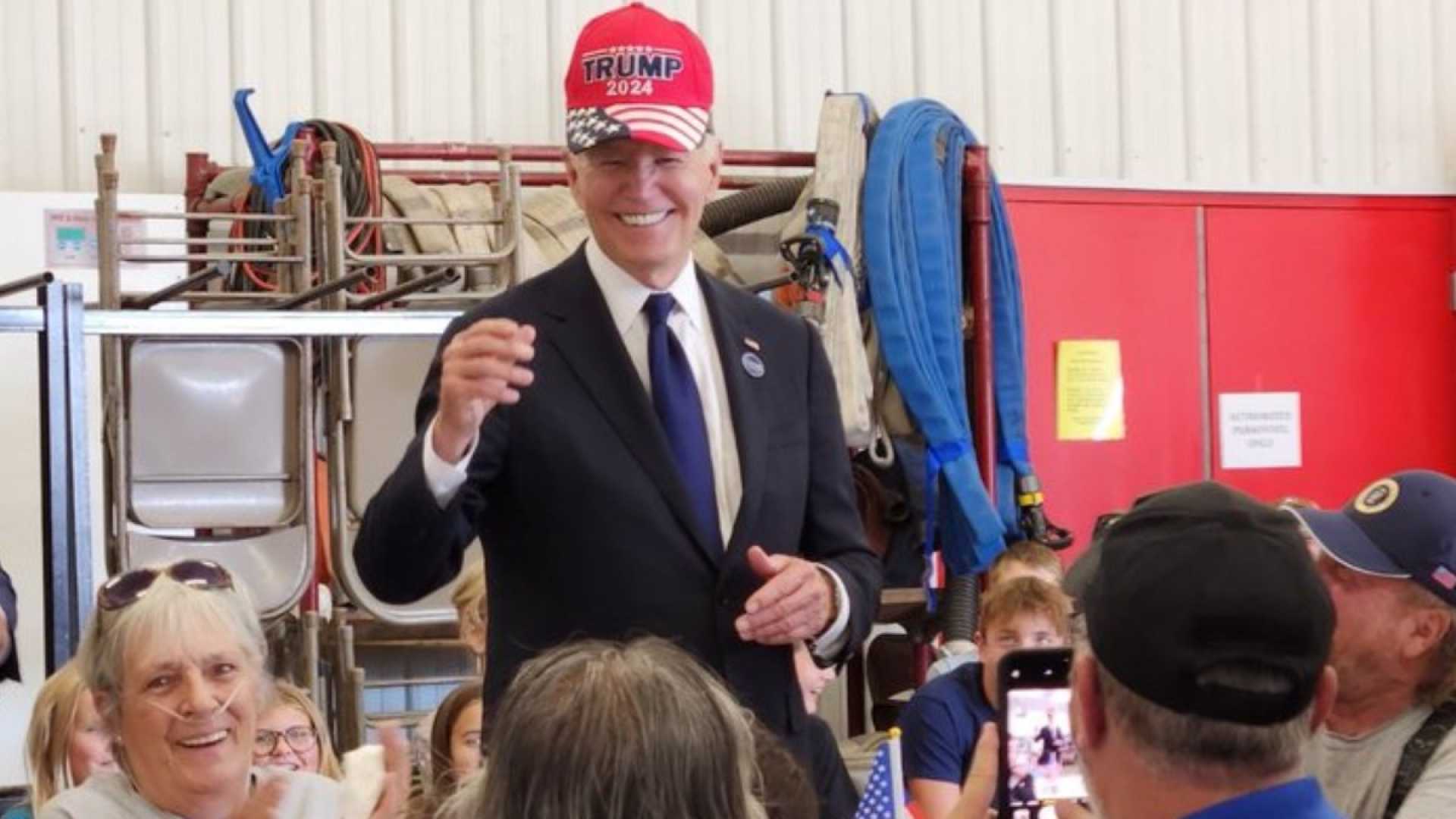 Biden Wearing Trump Hat 2024