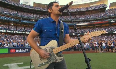 Brad Paisley Performing National Anthem At Dodger Stadium