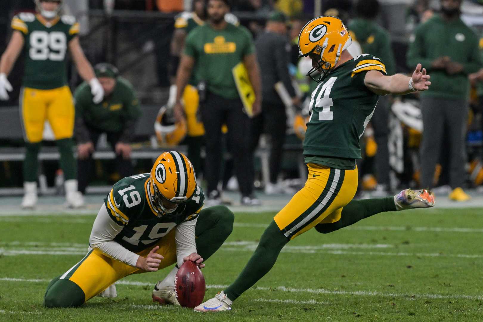 Brayden Narveson Kicking Field Goal Green Bay Packers