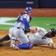 Giancarlo Stanton Tagged Out At Home Plate World Series Game 3