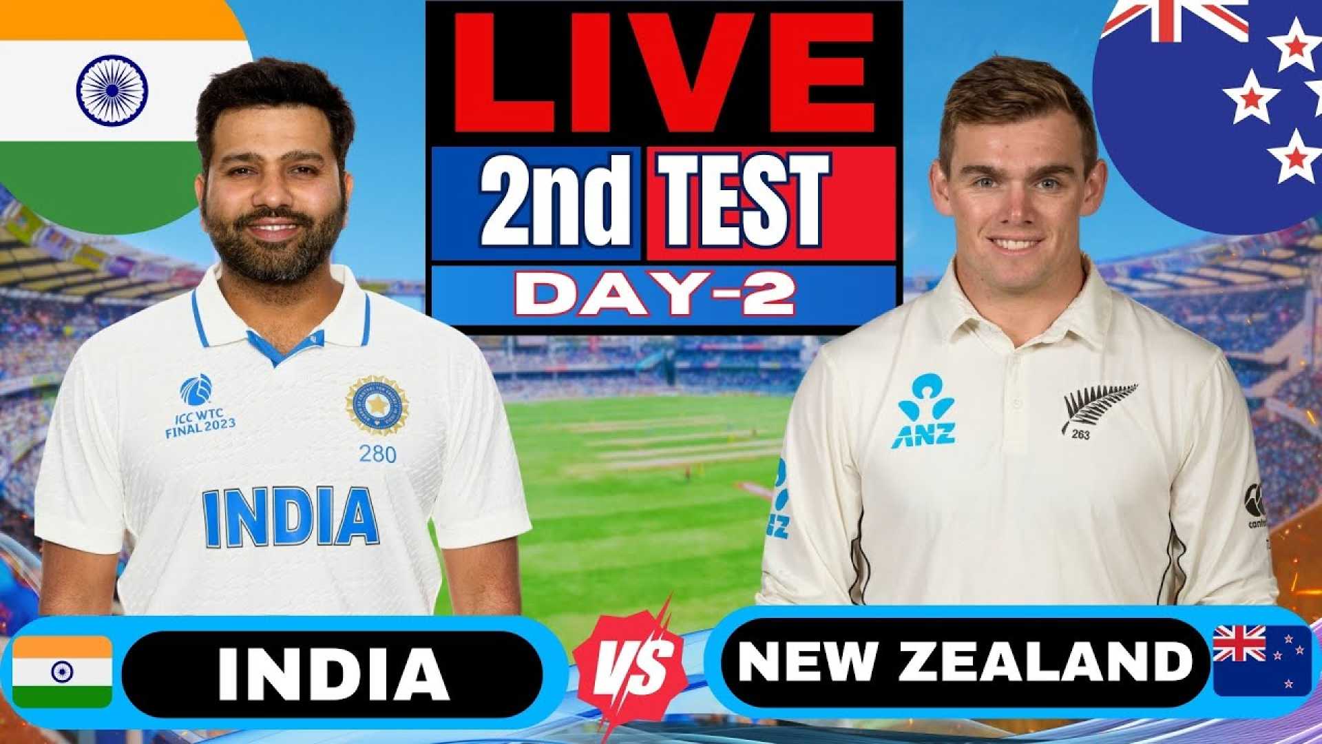 India Vs New Zealand 2nd Test Day 2 Cricket Match