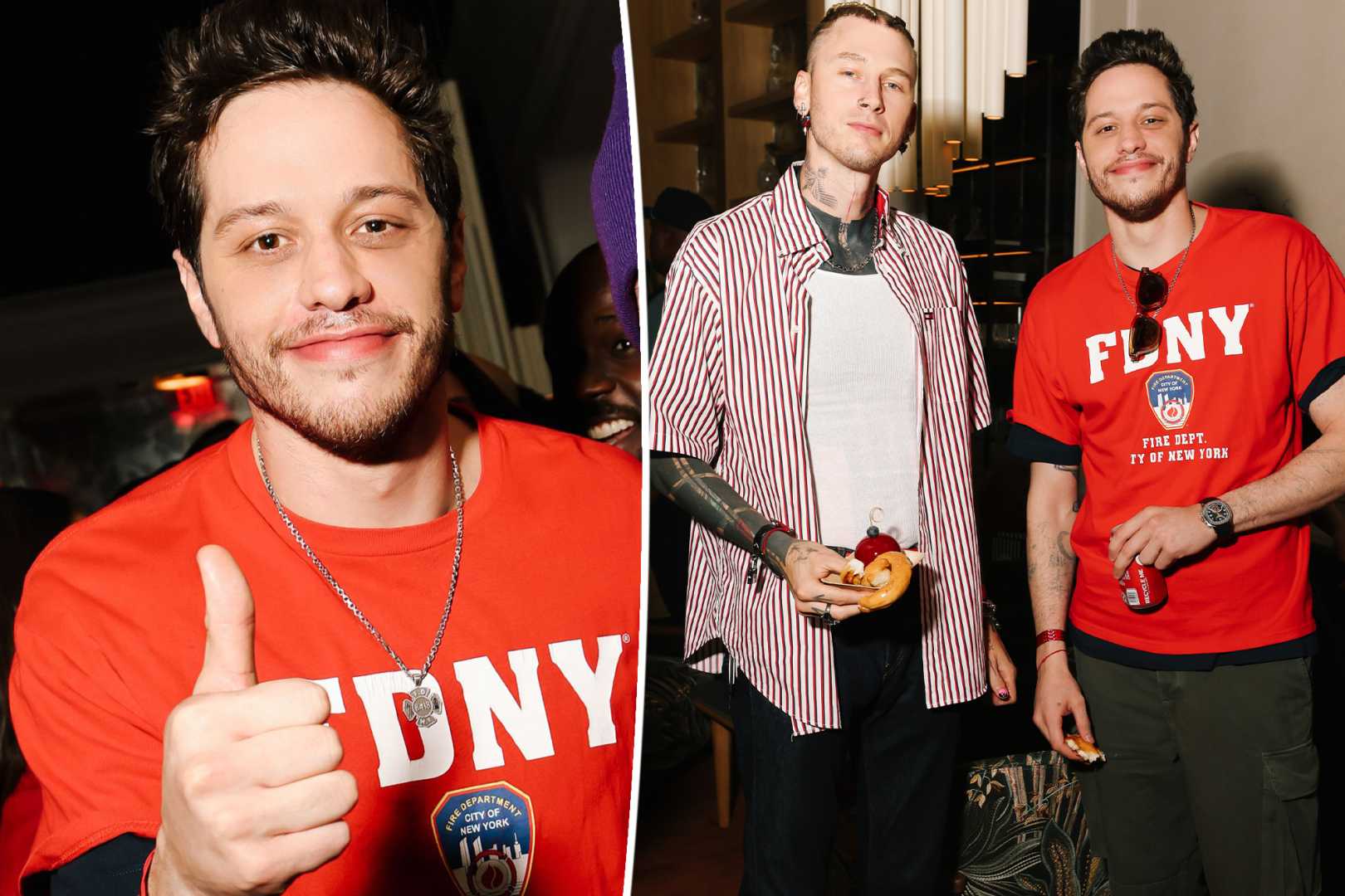 Pete Davidson Wearing Fdny T Shirt With Machine Gun Kelly