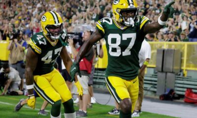 Romeo Doubs Touchdown Celebration Green Bay Packers