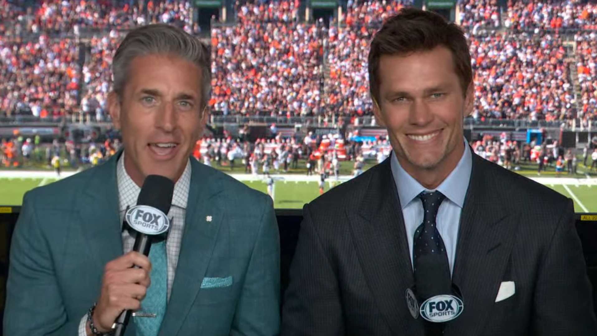 Tom Brady And Kevin Burkhardt In Nfl Broadcast Booth