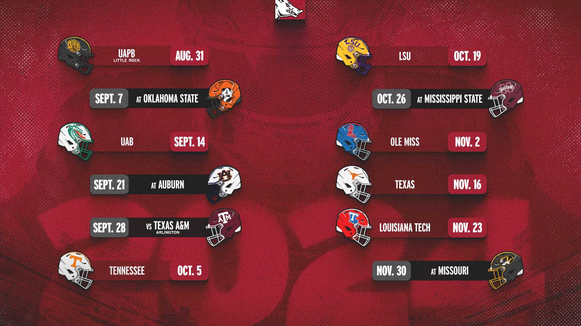 Arkansas Razorbacks Football Schedule Week 11