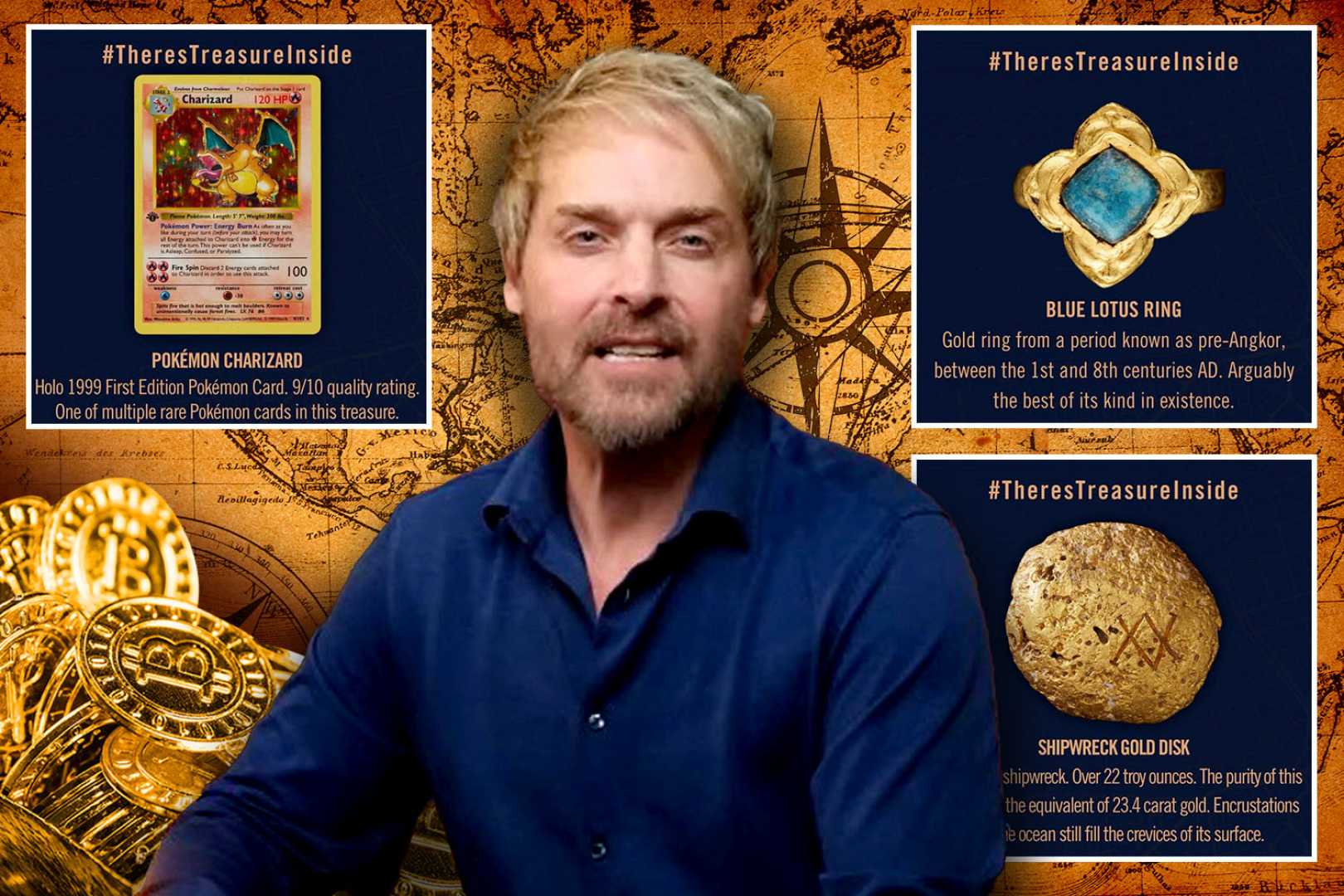 Bitcoin Treasure Hunt Chests With Gold, Gems, And Rare Cards