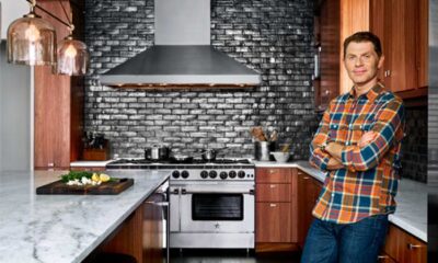 Bobby Flay Cooking Pork Chops With Polenta And Romesco Sauce