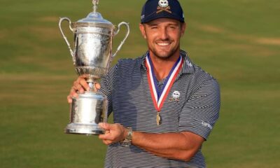 Bryson Dechambeau With Us Open Trophy And Donald Trump