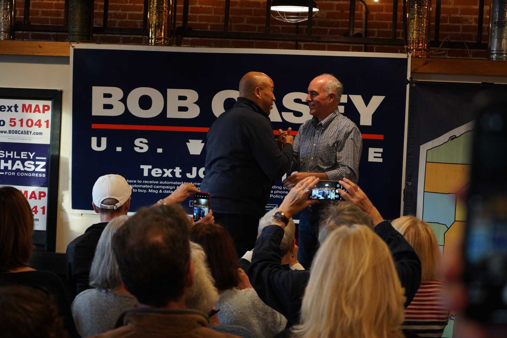 Cory Booker And Bob Casey At Bucks County Firehouse