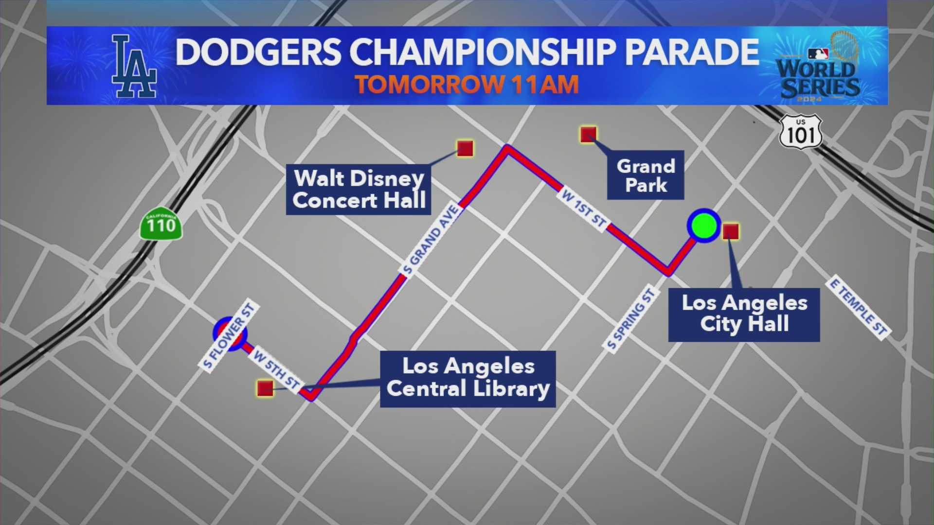 Dodgers World Series Parade Route Downtown Los Angeles