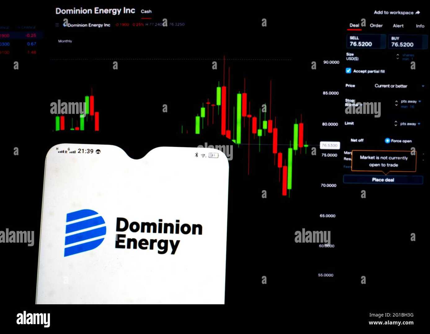 Dominion Energy Logo And Stock Market Graph