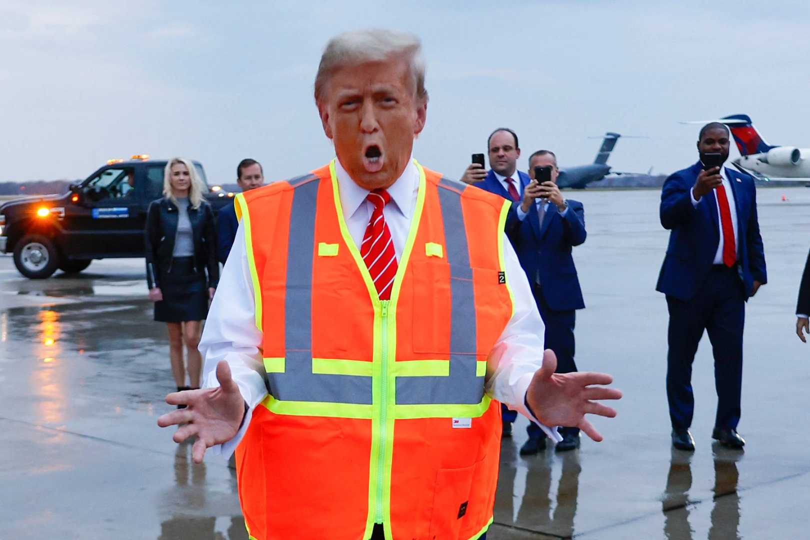 Donald Trump In A Garbage Truck With Safety Vest