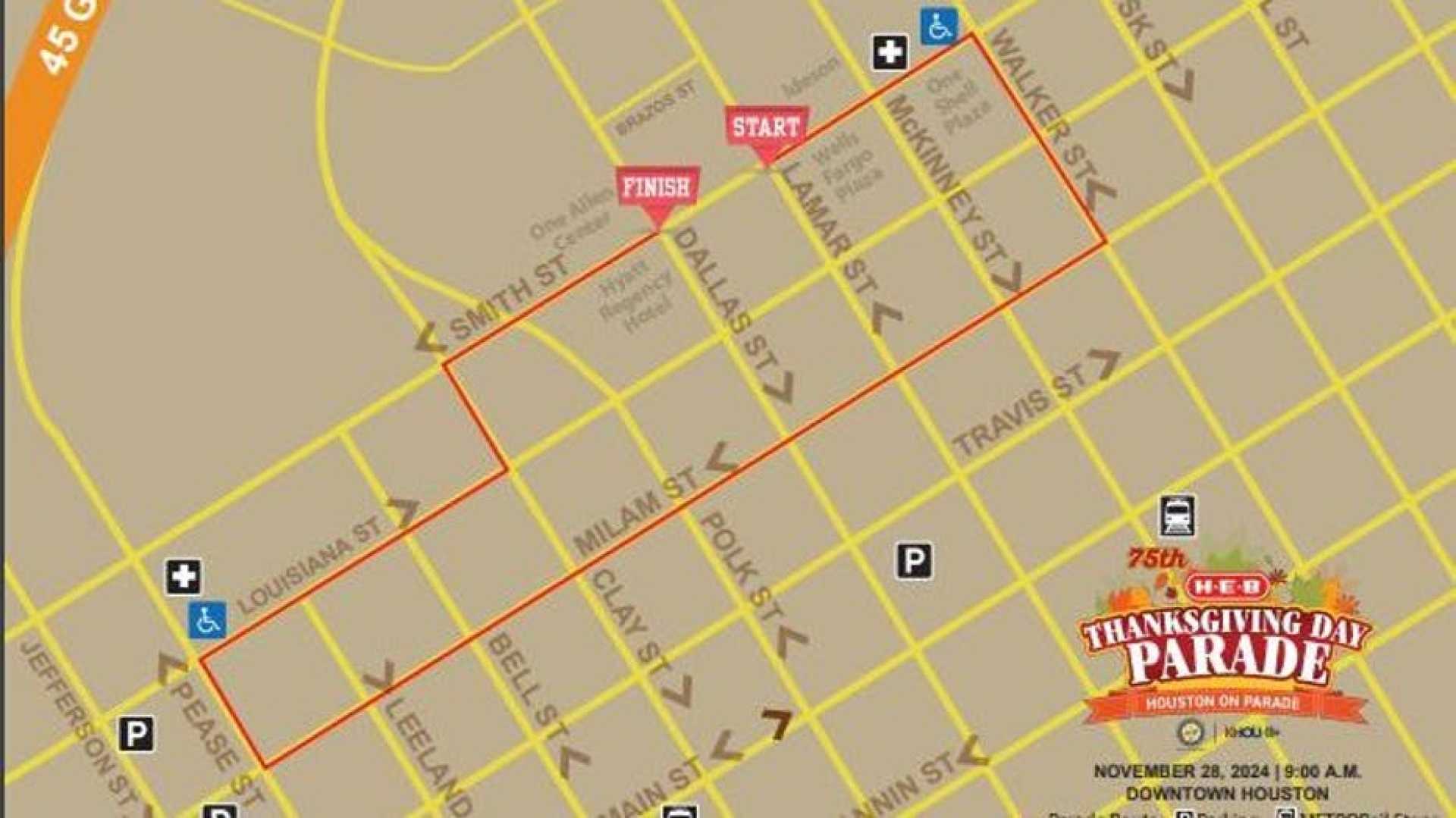 Houston Thanksgiving Day Parade Route Map