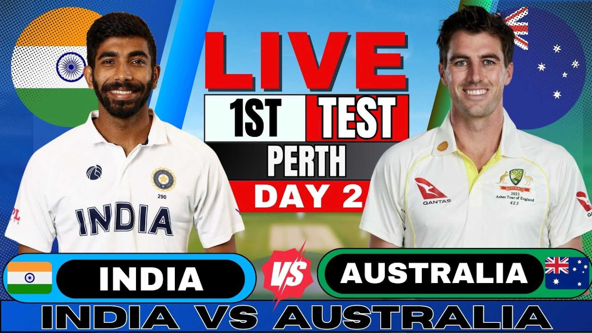 India Vs Australia 1st Test Day 2 Cricket Match