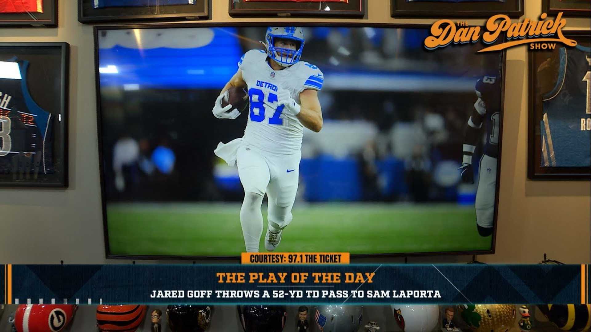 Jared Goff Throwing Touchdown To Sam Laporta