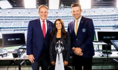 Jim Nantz, Tony Romo, And Tracy Wolfson Broadcasting Nfl Game