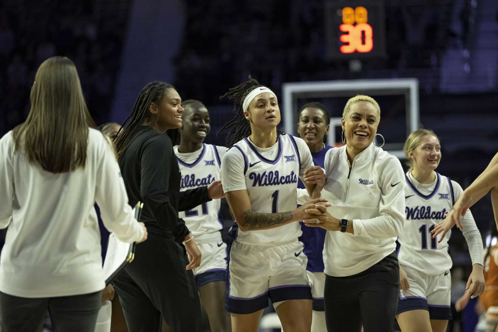 Kansas State Wildcats Women's Basketball Team Celebrating A Win