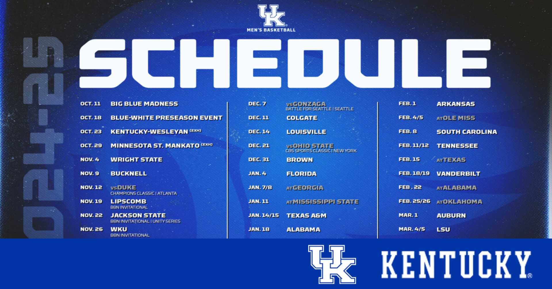 Kentucky Wildcats Men's Basketball Team Schedule