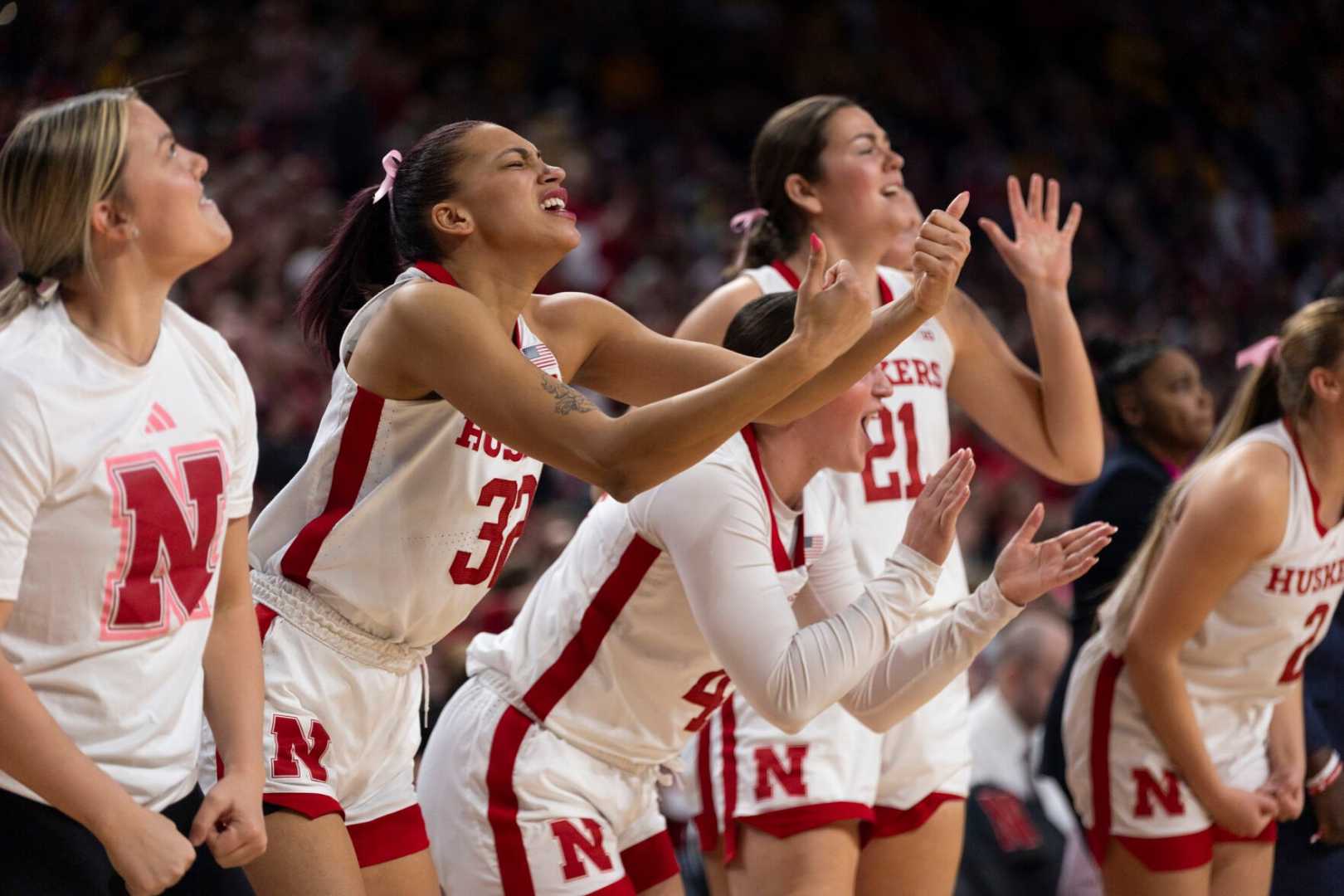 Nebraska Cornhuskers Women's Basketball Team Celebrating A Win