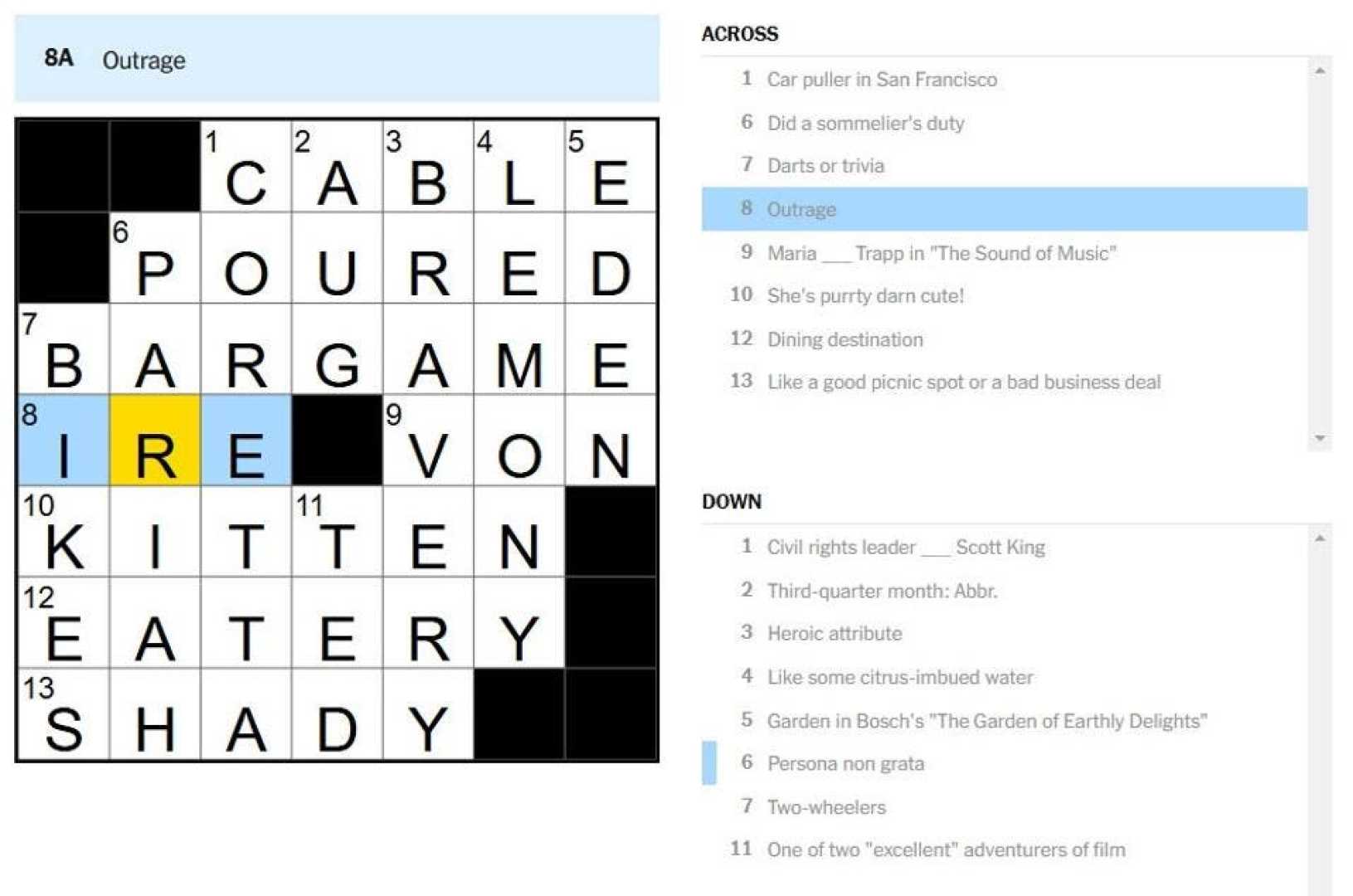 New York Times Mini Crossword Puzzle Outrage Clue