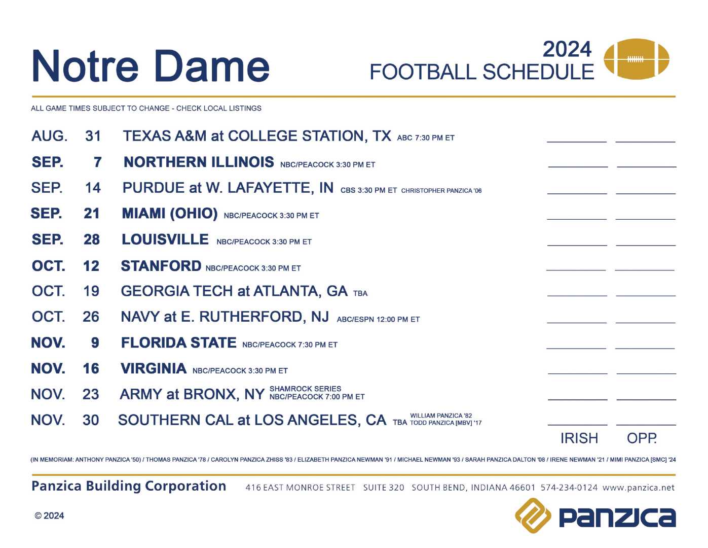 Notre Dame Football Schedule 2024