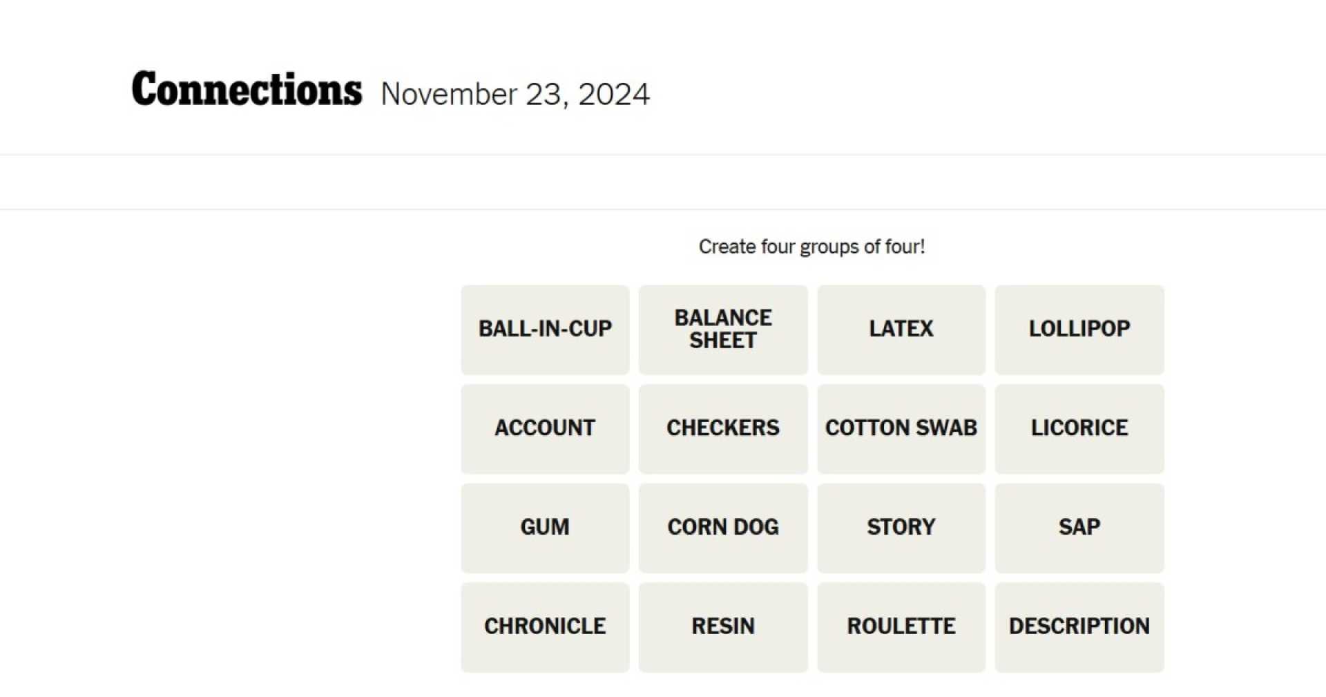 Nyt Connections Puzzle Groups November 23