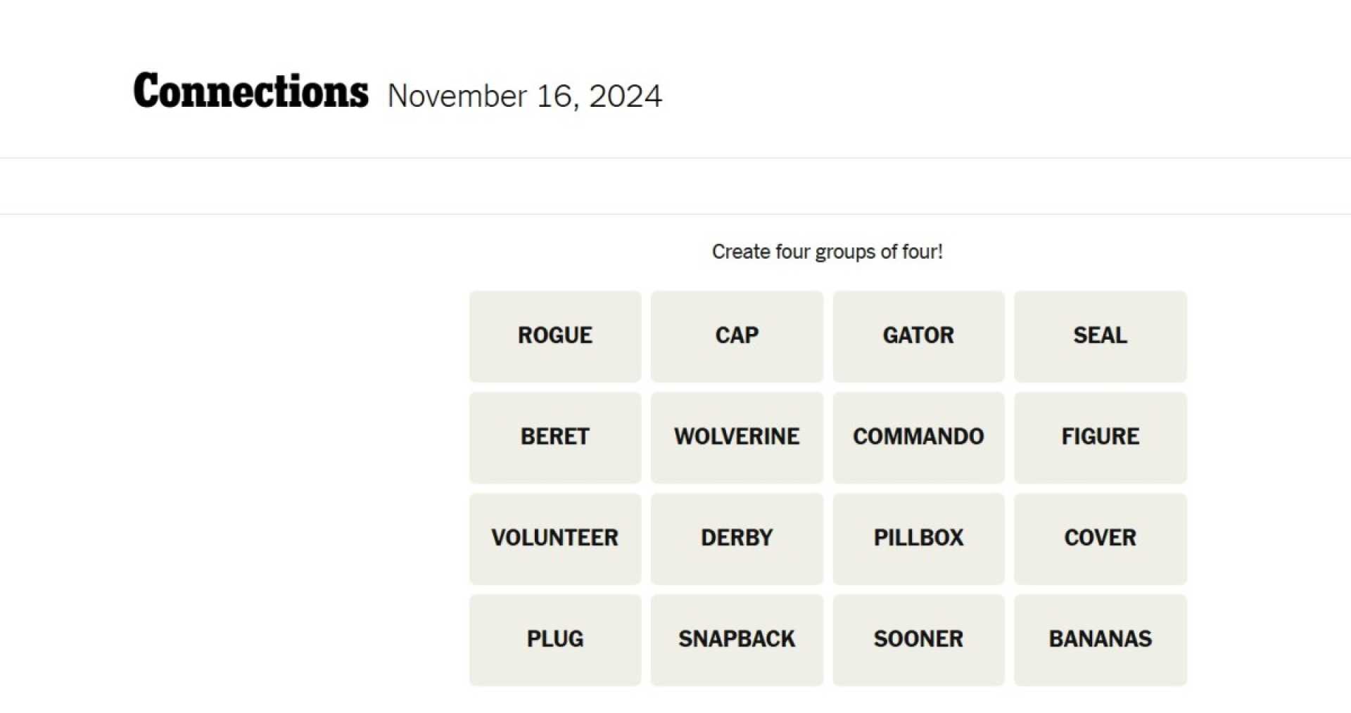 Nyt Connections Puzzle November 16 2024