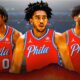 Philadelphia 76ers Players Tyrese Maxey, Joel Embiid, And Jared Mccain