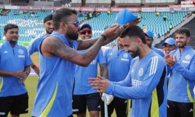 Ramandeep Singh Receiving T20i Debut Cap From Hardik Pandya