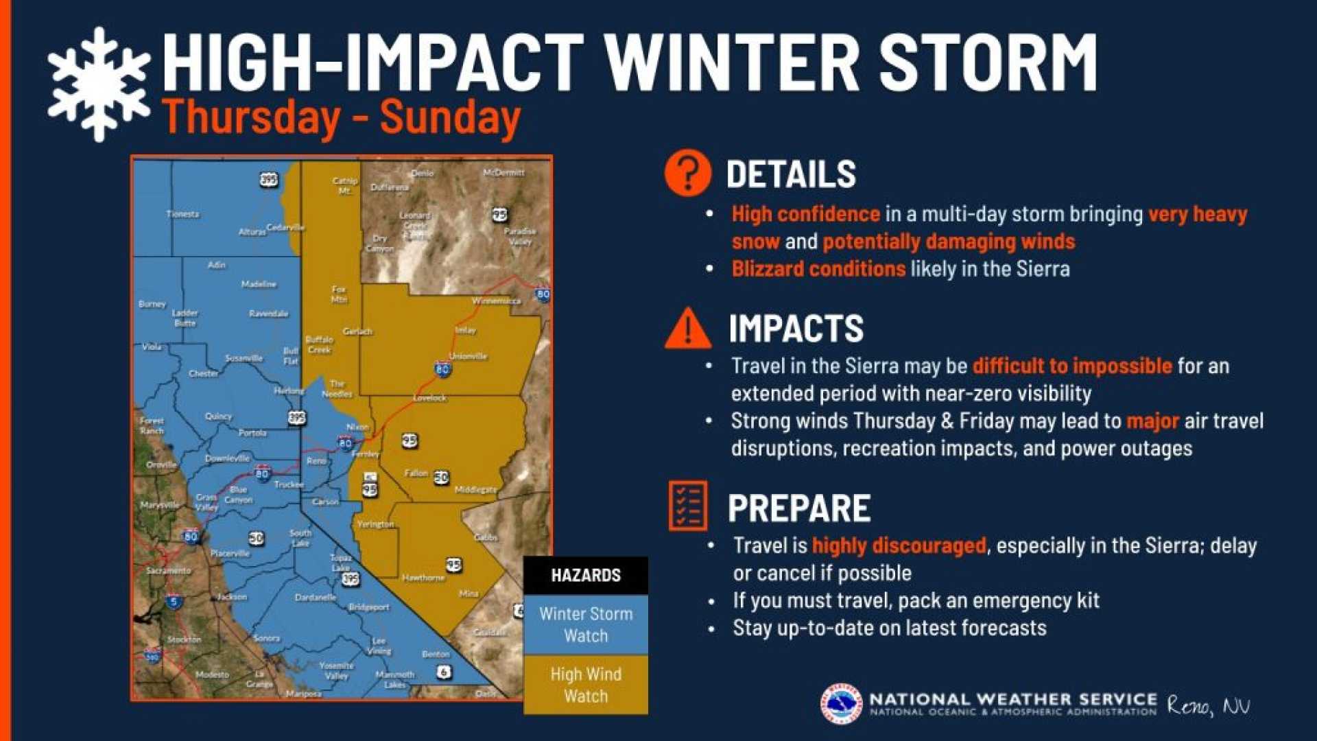 Reno Nevada Winter Weather Advisory And High Temperatures