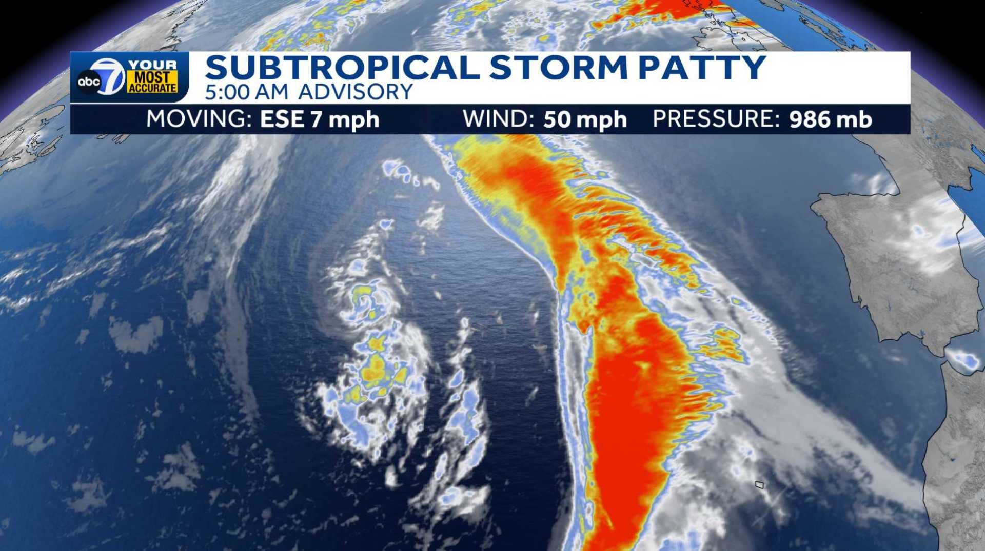 Subtropical Storm Patty Northern Atlantic