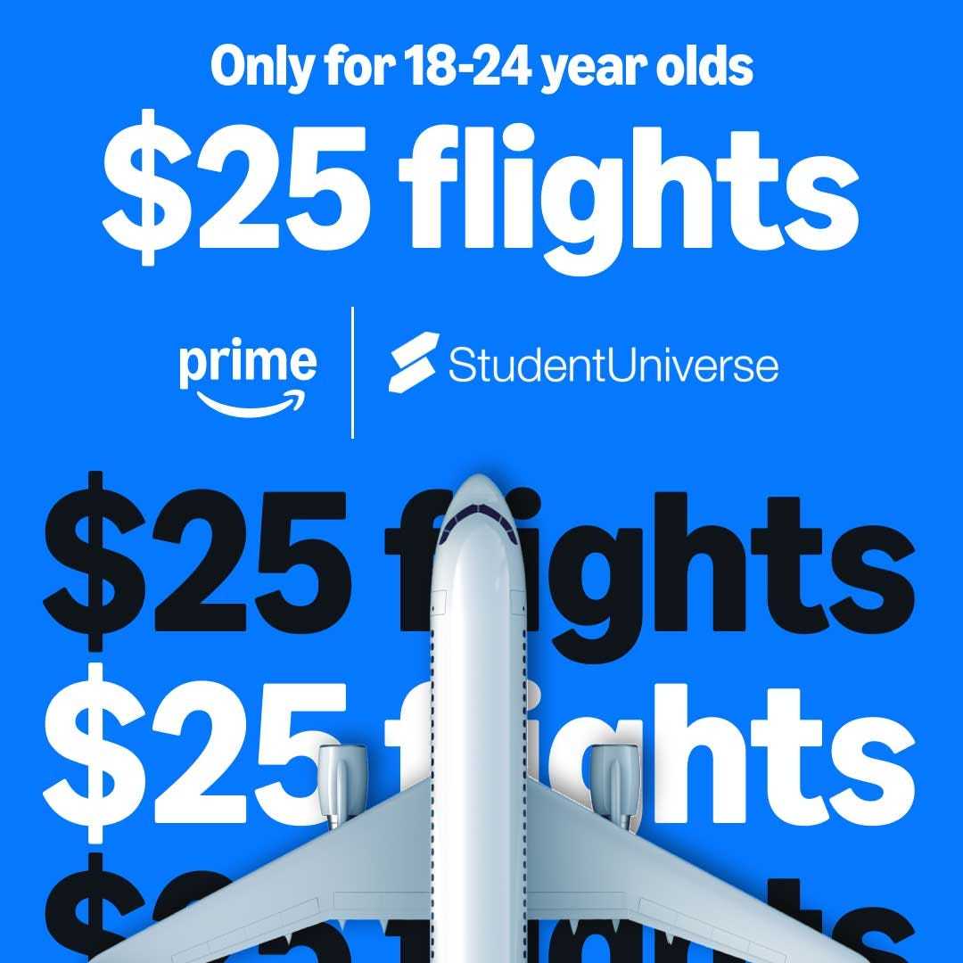 Amazon Studentuniverse $25 Holiday Flights