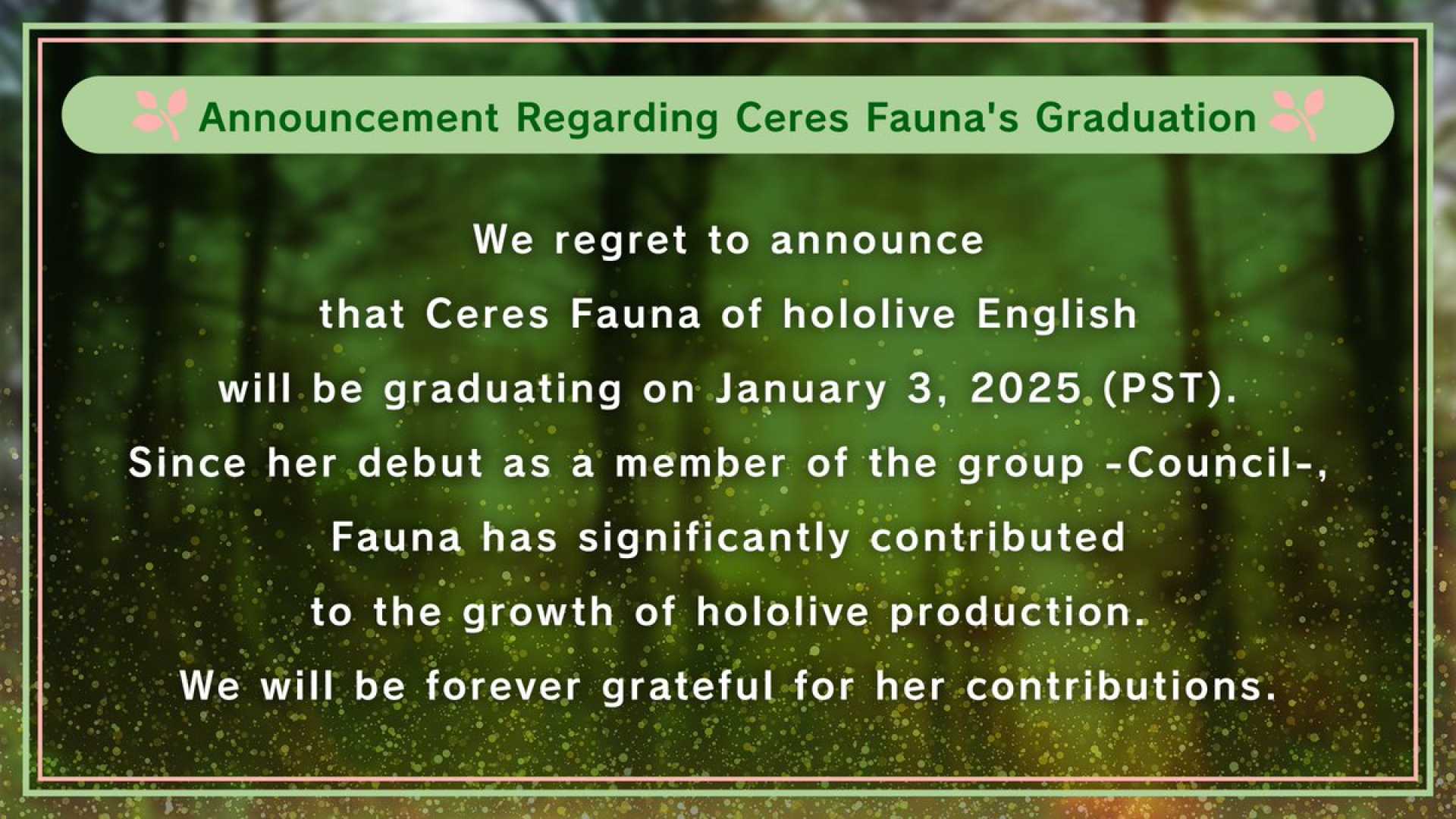 Ceres Fauna Hololive English Graduation Announcement