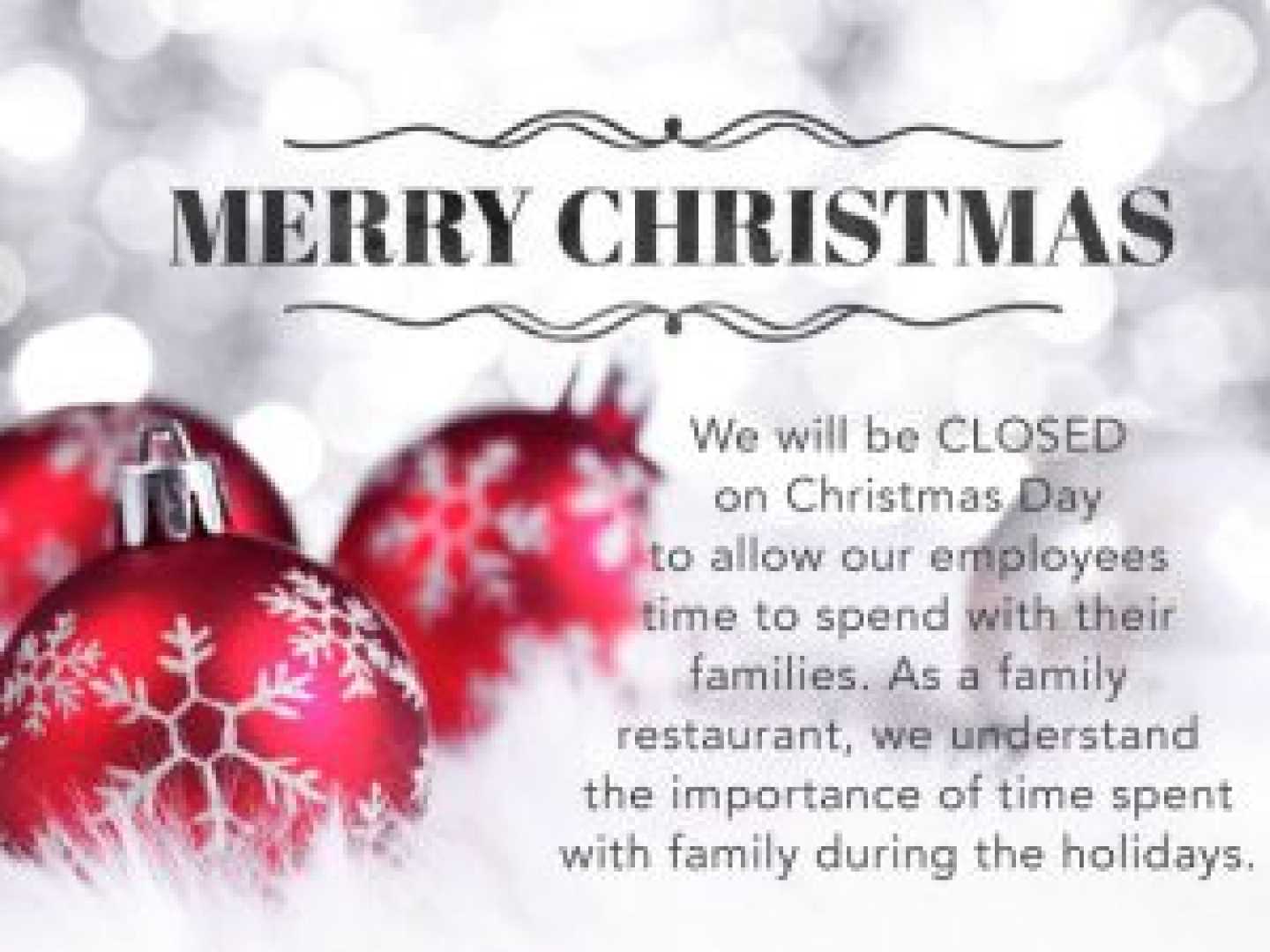 Christmas Day Restaurant Closures