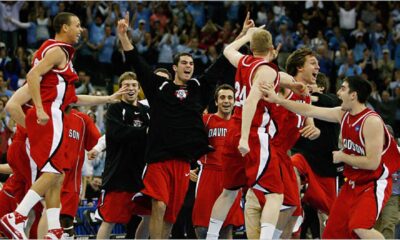 Davidson Wildcats Men's Basketball Team Celebrating A Win