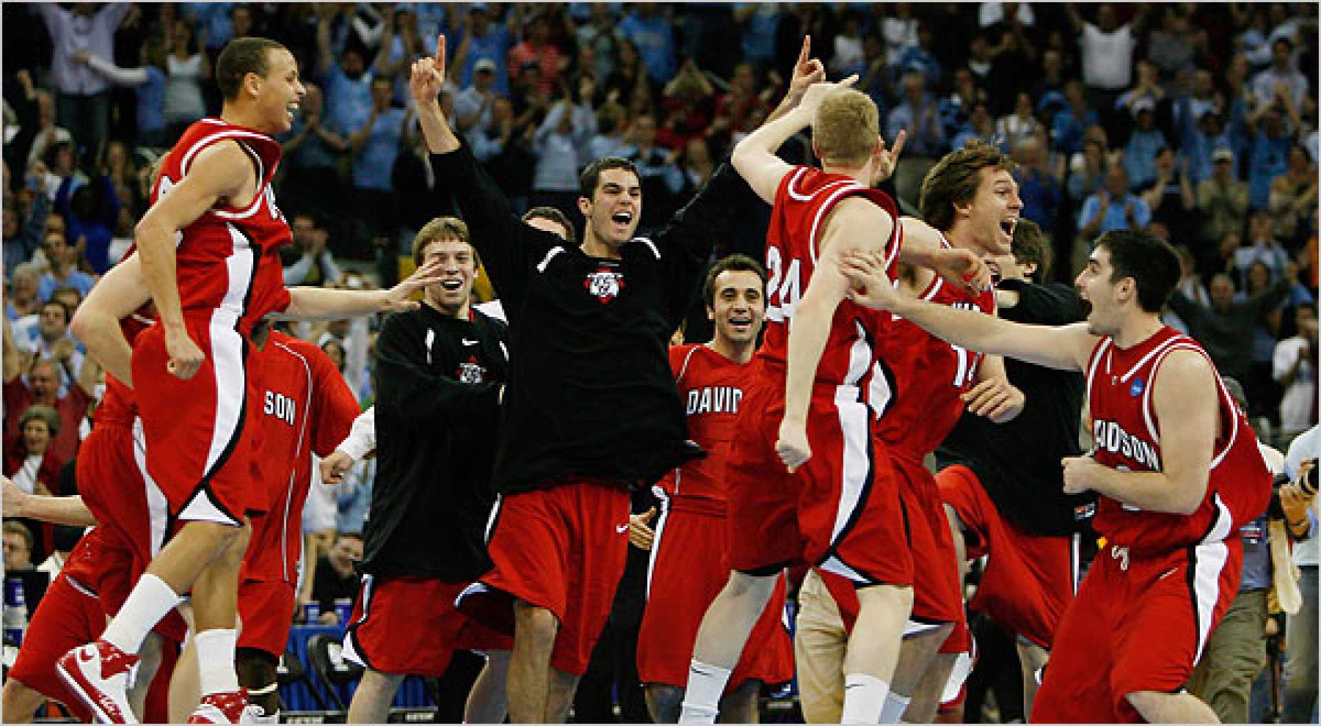 Davidson Wildcats Men's Basketball Team Celebrating A Win