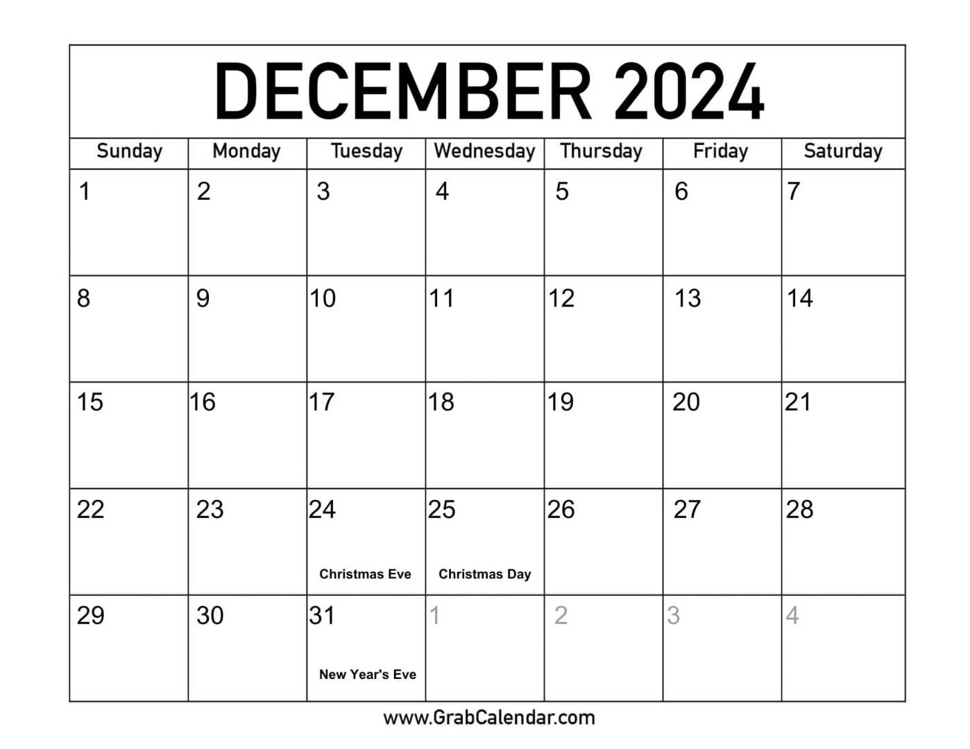 December 2024 Calendar Events