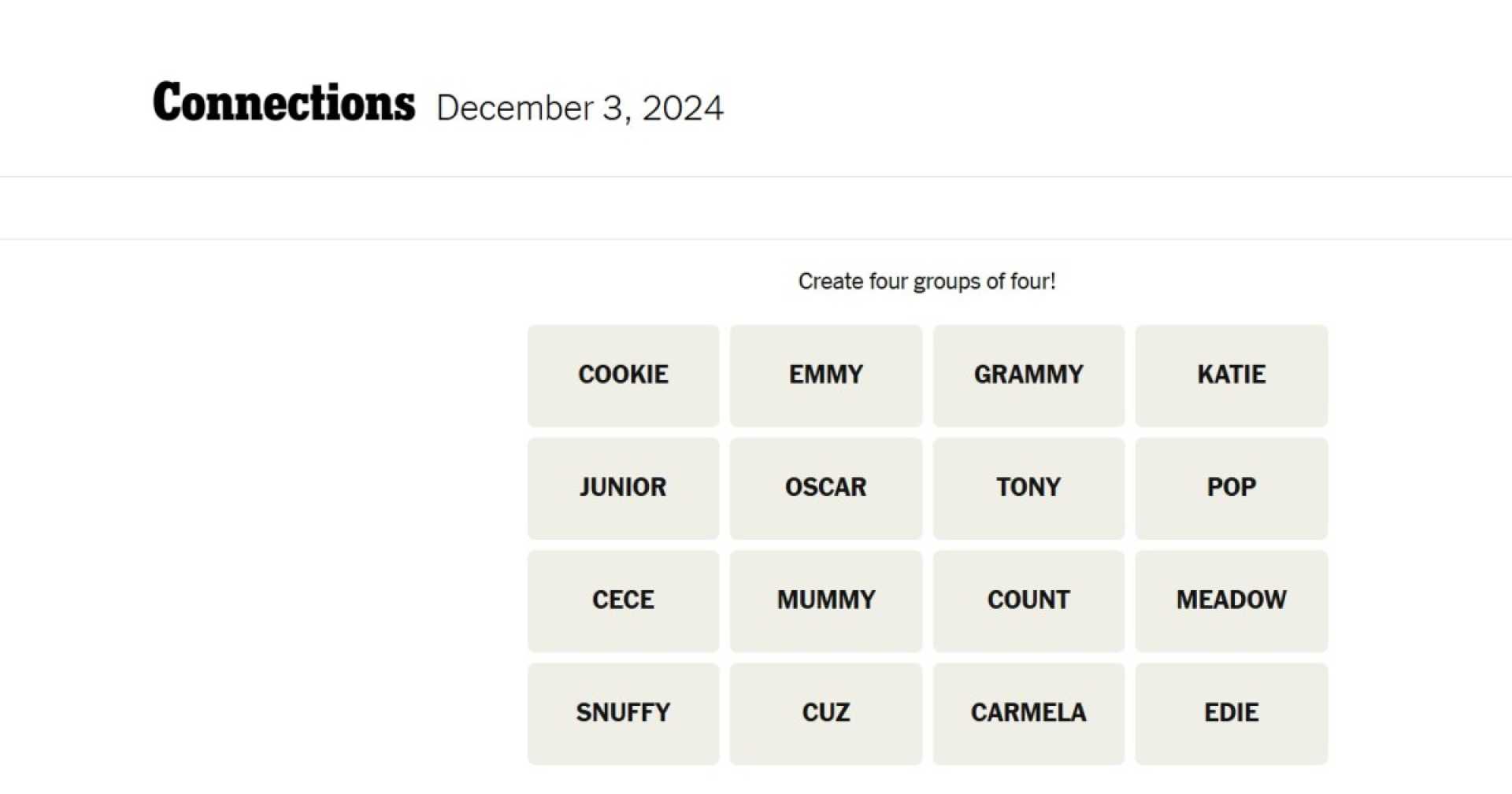 Nyt Connections Game Answers December 3 2024