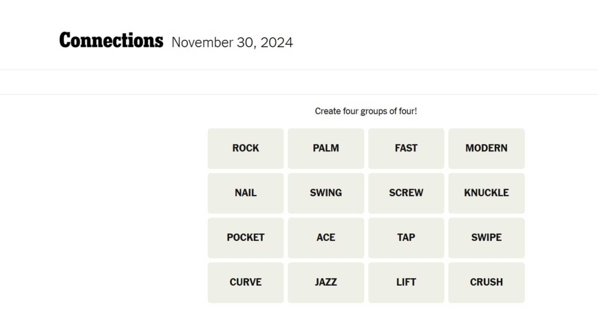 Nyt Connections Puzzle November 30 2024