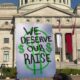 Arkansas State Capitol Building With Protest Signs