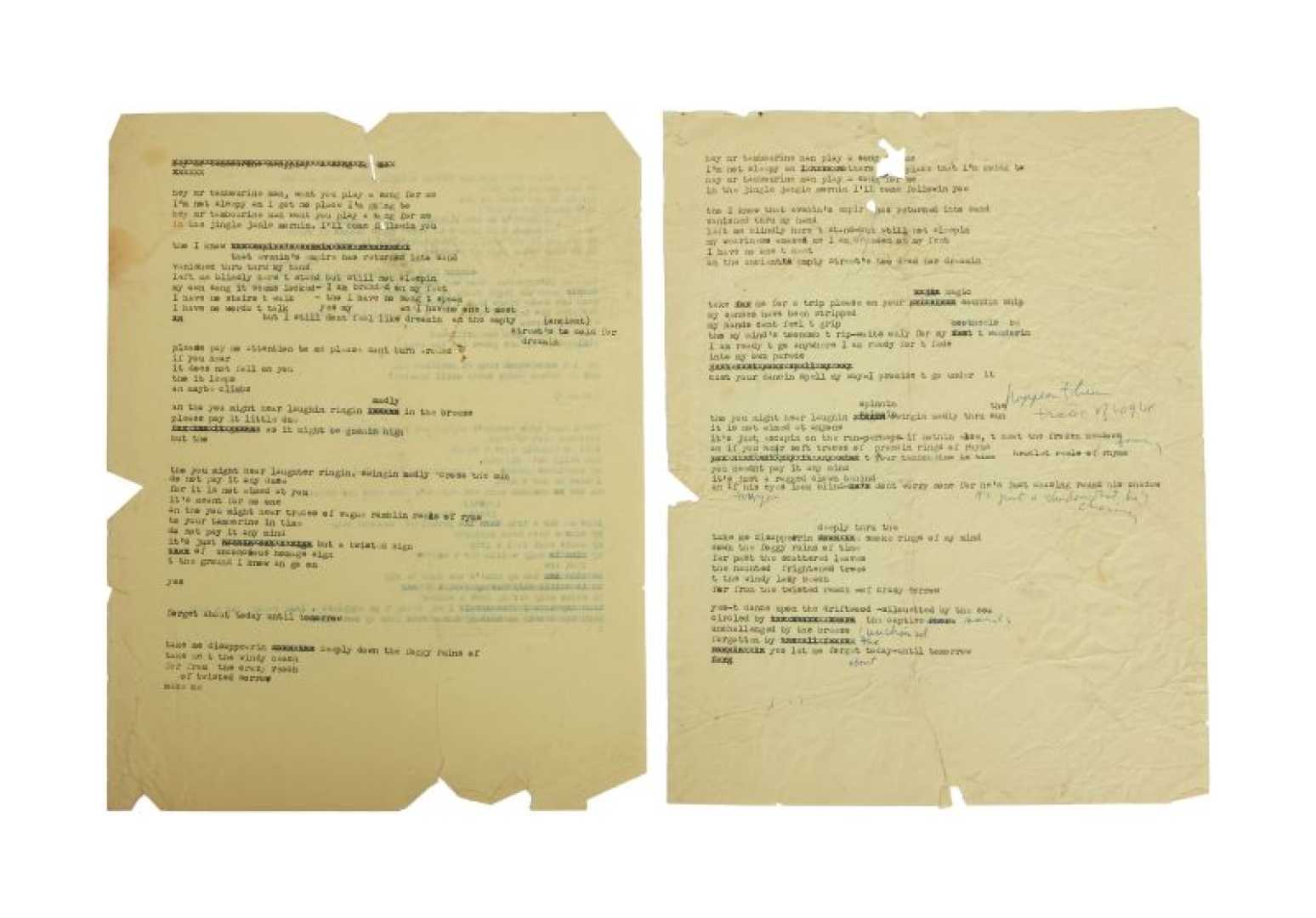 Bob Dylan Mr Tambourine Man Handwritten Lyrics