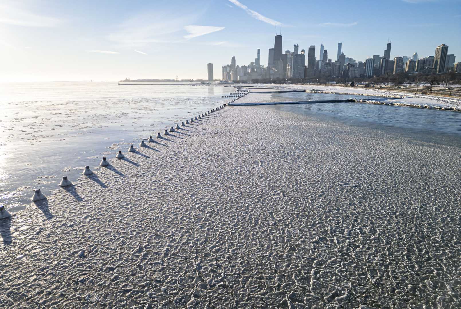 Chicago Winter Storm 2024 Frozen Lake Michigan