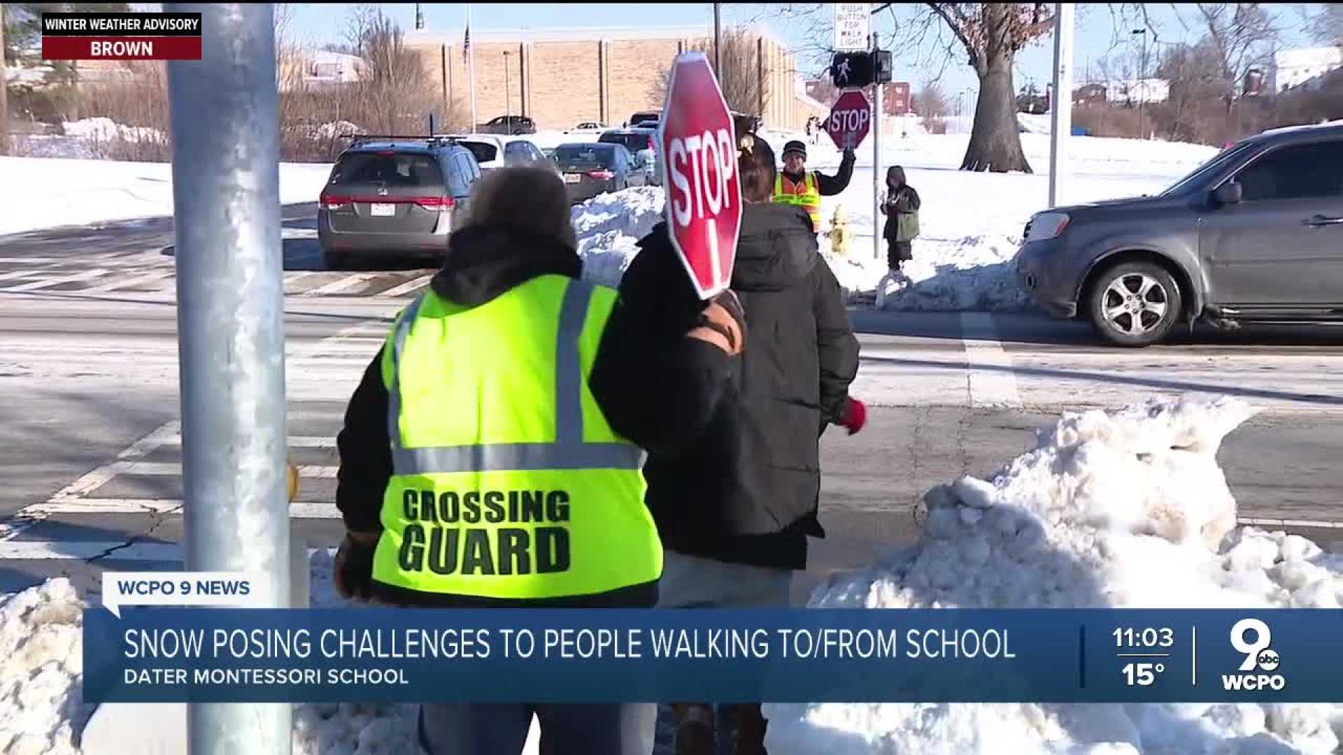 Cincinnati Students Walking In Snow Covered Sidewalks